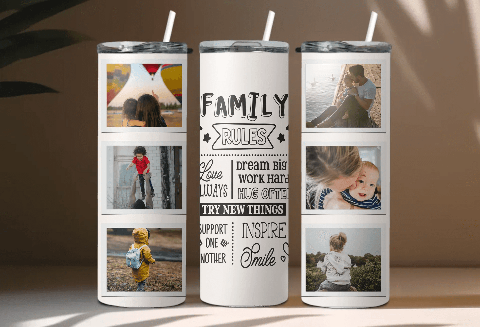 Personalized Family Photo Tumbler - Celebrate 'Family Rules' with Love and Inspiration!,Gift for Her, Unique Gift, Gift for Him, Anniversary Gift, Thank You Gift - Eshaarya