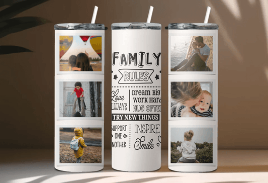 Personalized Family Photo Tumbler - Celebrate 'Family Rules' with Love and Inspiration!,Gift for Her, Unique Gift, Gift for Him, Anniversary Gift, Thank You Gift - Eshaarya