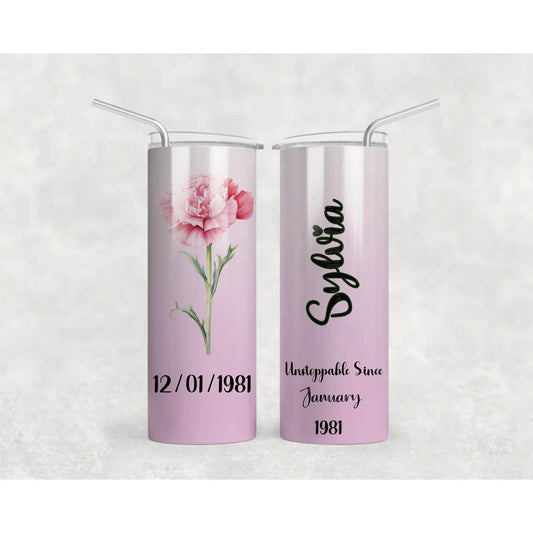 Custom Birth Month Flower Tumbler – Personalized with Name & Year for a Unique Gift - Eshaarya