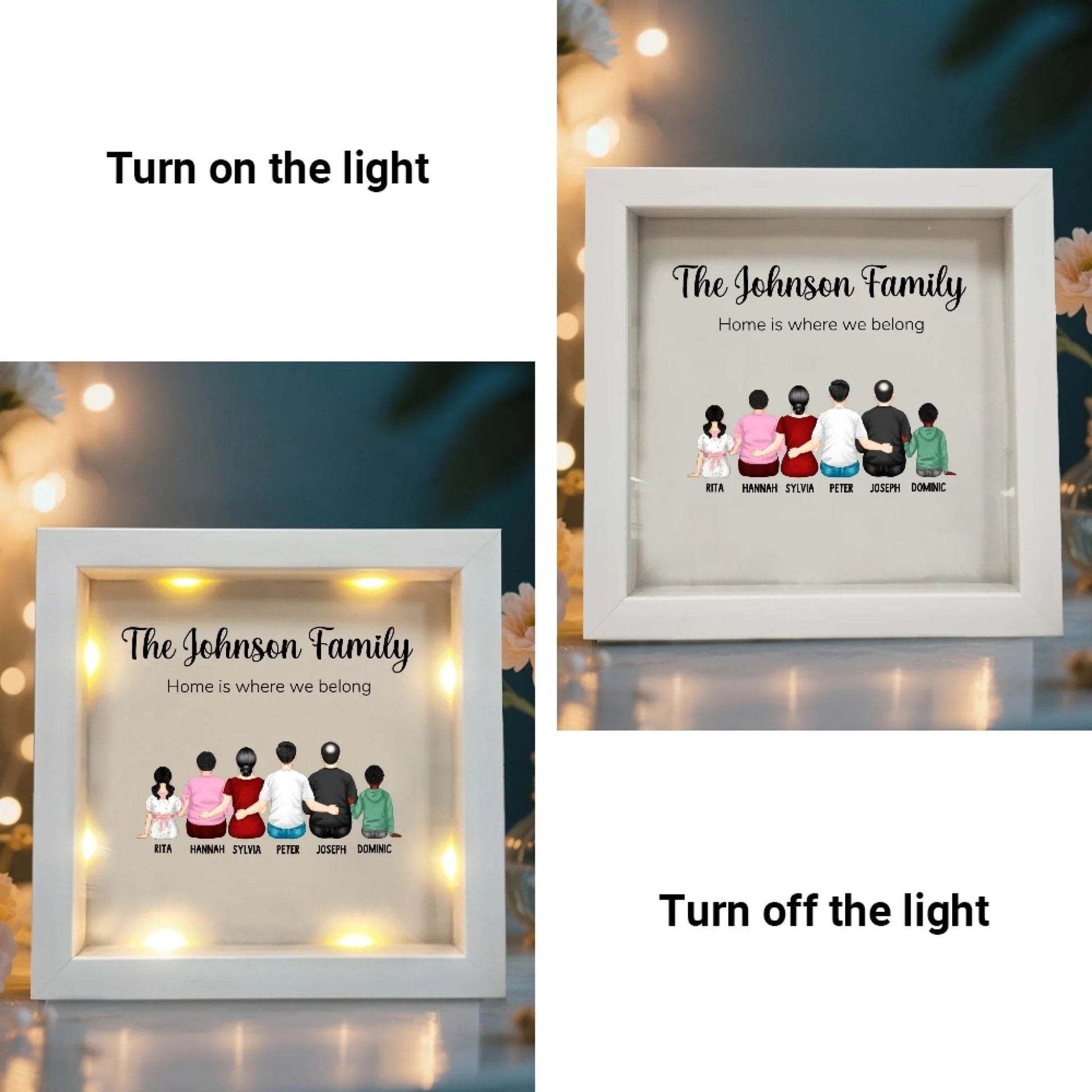 Personalized LED Family Frame – Gift For Family + Gift For Parents | Gift For Grandparents | Gift For Mom - Eshaarya
