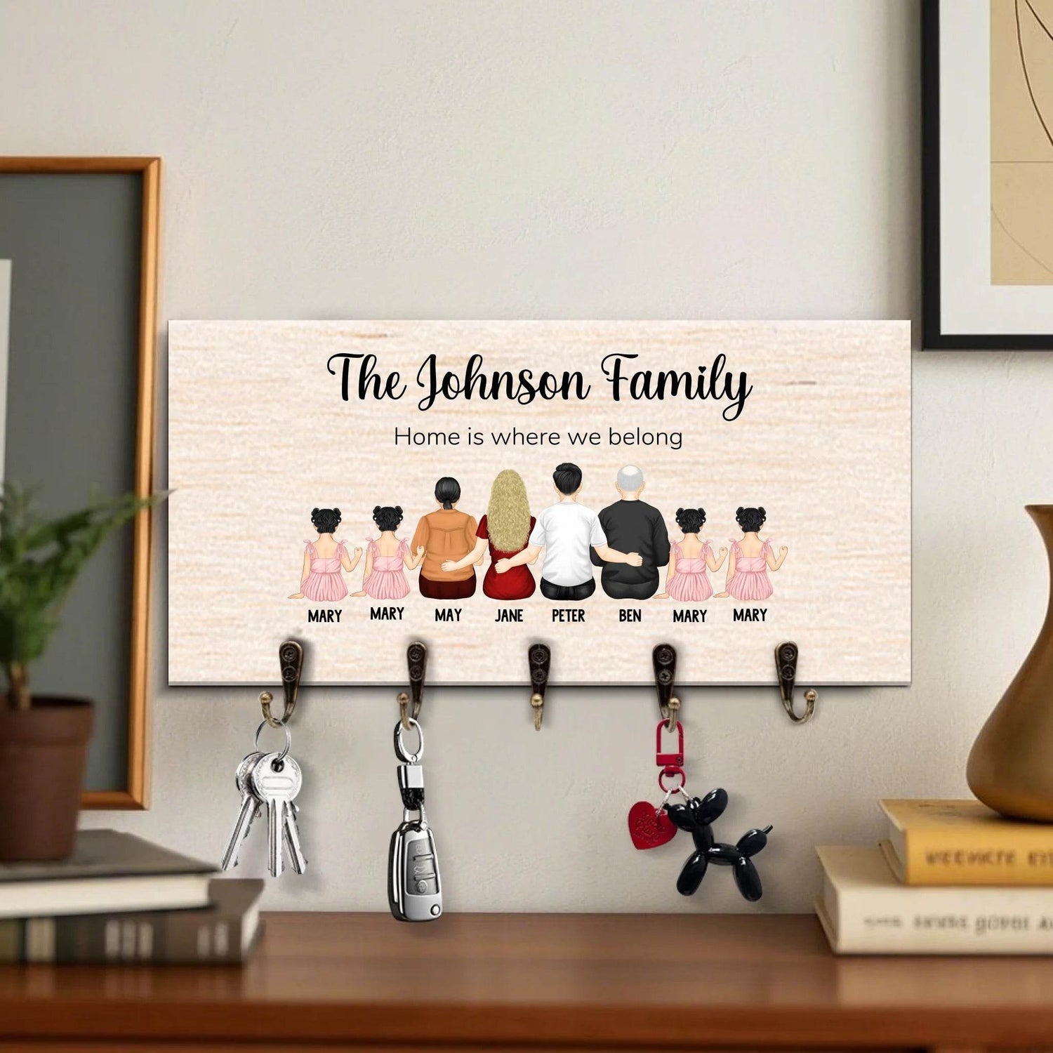 Personalized Family Key Holder | Unique Custom Housewarming Gift | Home Decor Ideas | Wall Decor - Eshaarya