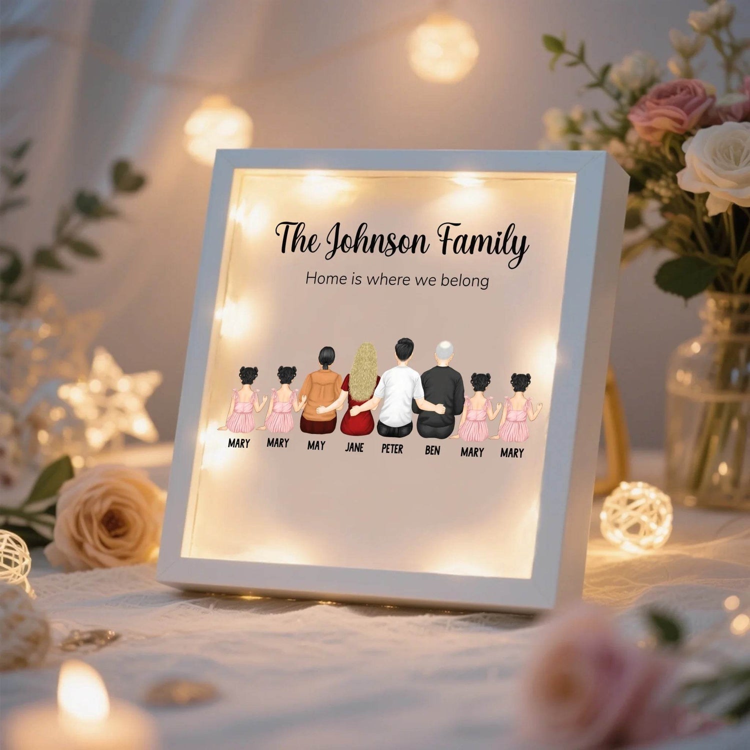 Personalized LED Family Frame – Gift For Family + Gift For Parents | Gift For Grandparents | Gift For Mom - Eshaarya