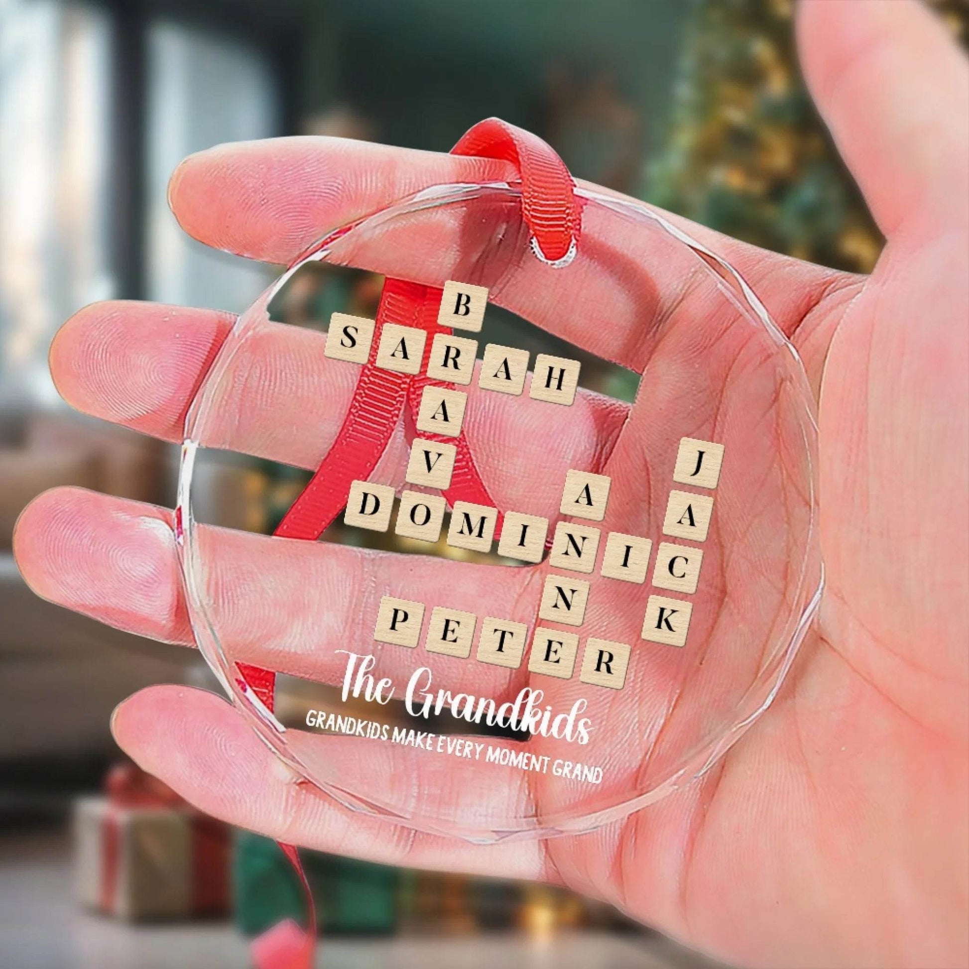 Personalized Scribble Name Glass Ornament – Unique Gift for Grandparents | Gift for Grandma and Grandpa - Eshaarya