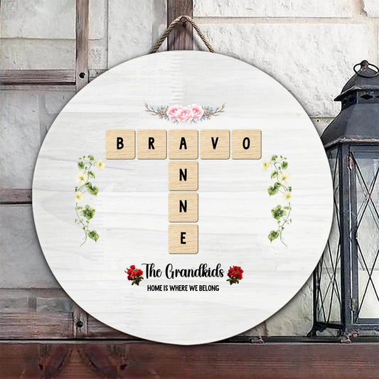Personalized Round Wood Sign – Grandkids Scribble Name Design – Custom Rustic Home Décor Gift | Gift for Grandparents - Eshaarya