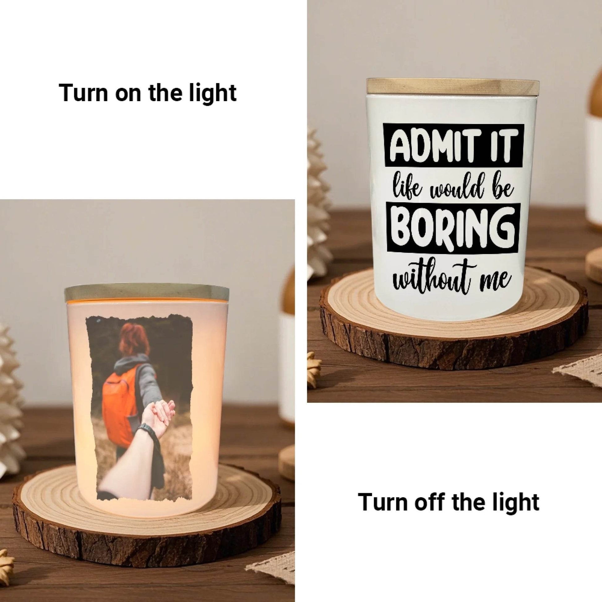 Custom Photo & Quote LED Candle Jar | Unique Gift for Boyfriend or Girlfriend | Gift for Couples - Eshaarya