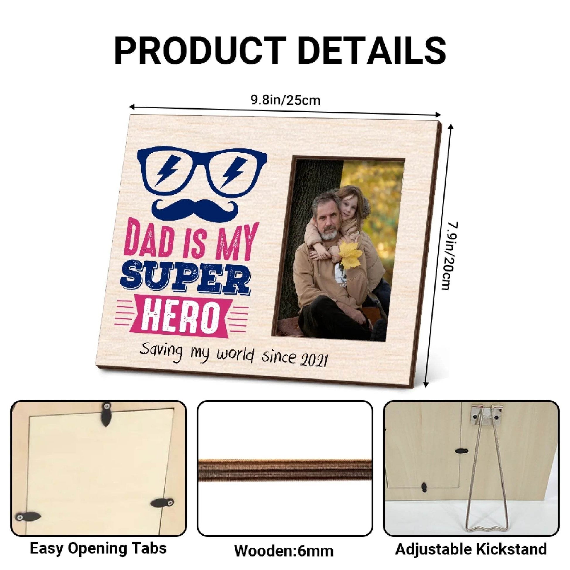 Personalized Dad Photo Frame - Dad is my superhero | Gift for Dad | Father's Day Gift | Birthday Gift - Eshaarya