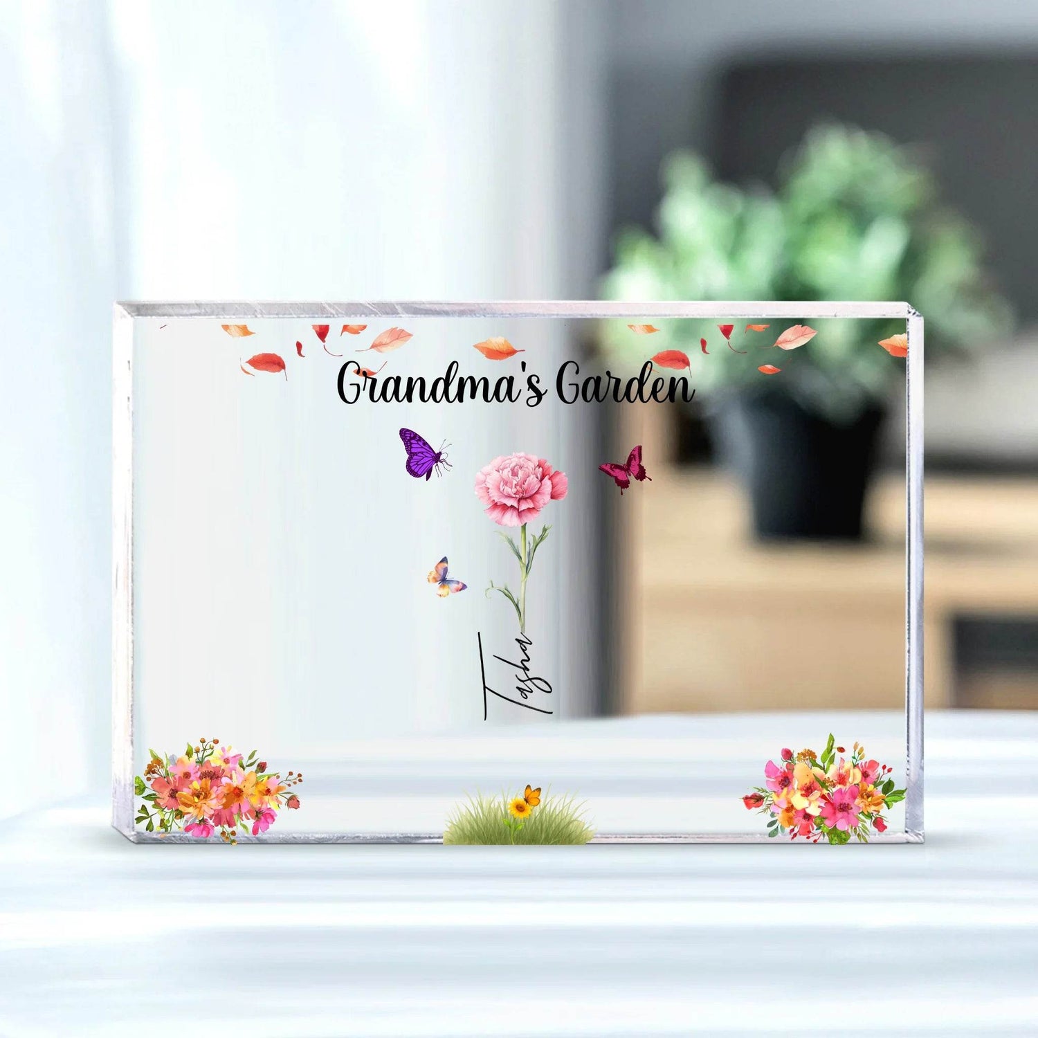 Grandma’s Garden – Personalized Acrylic Plaque with Grandkids’ Names & Flowers - Eshaarya