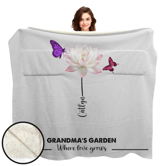 Gift for Grandma – Personalized Sherpa Fleece Blanket with Grandkids’ Names - Eshaarya