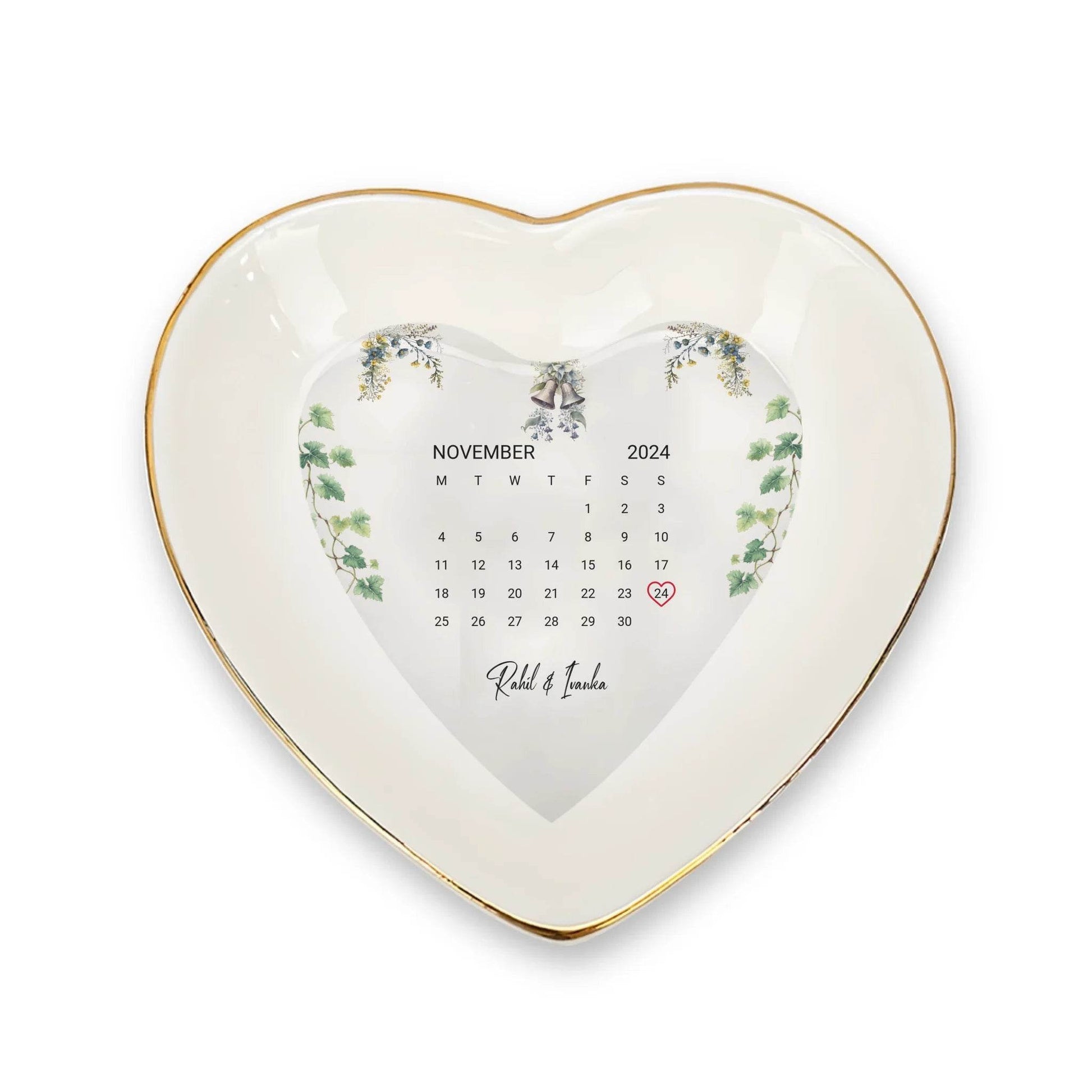 Personalized Heart-Shaped Ring Dish – Custom Wedding Date & Couple Name Keepsake | Unique Gift for Fiancee | Wedding Gift | Anniversary Gift | Ceramic Keepsake - Eshaarya