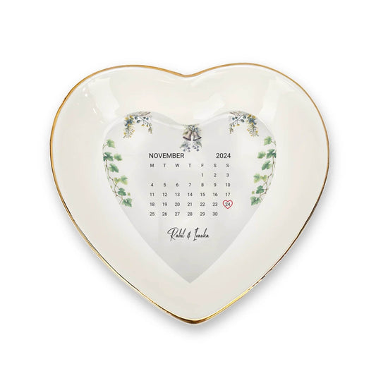 Personalized Heart-Shaped Ring Dish – Custom Wedding Date & Couple Name Keepsake | Unique Gift for Fiancee | Wedding Gift | Anniversary Gift | Ceramic Keepsake - Eshaarya