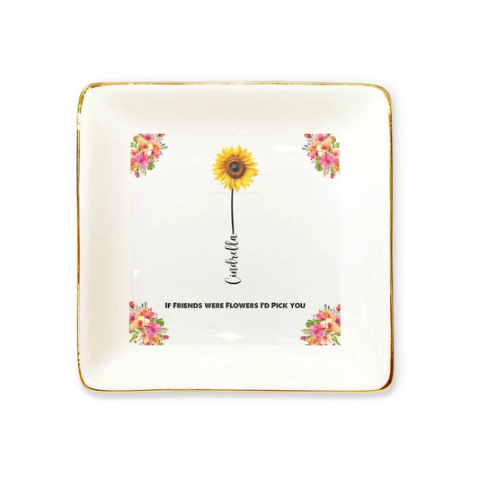 Personalized Friends Ring Dish – Custom Flowers, Names & Quote | Unique Gift for Best Friends - Eshaarya
