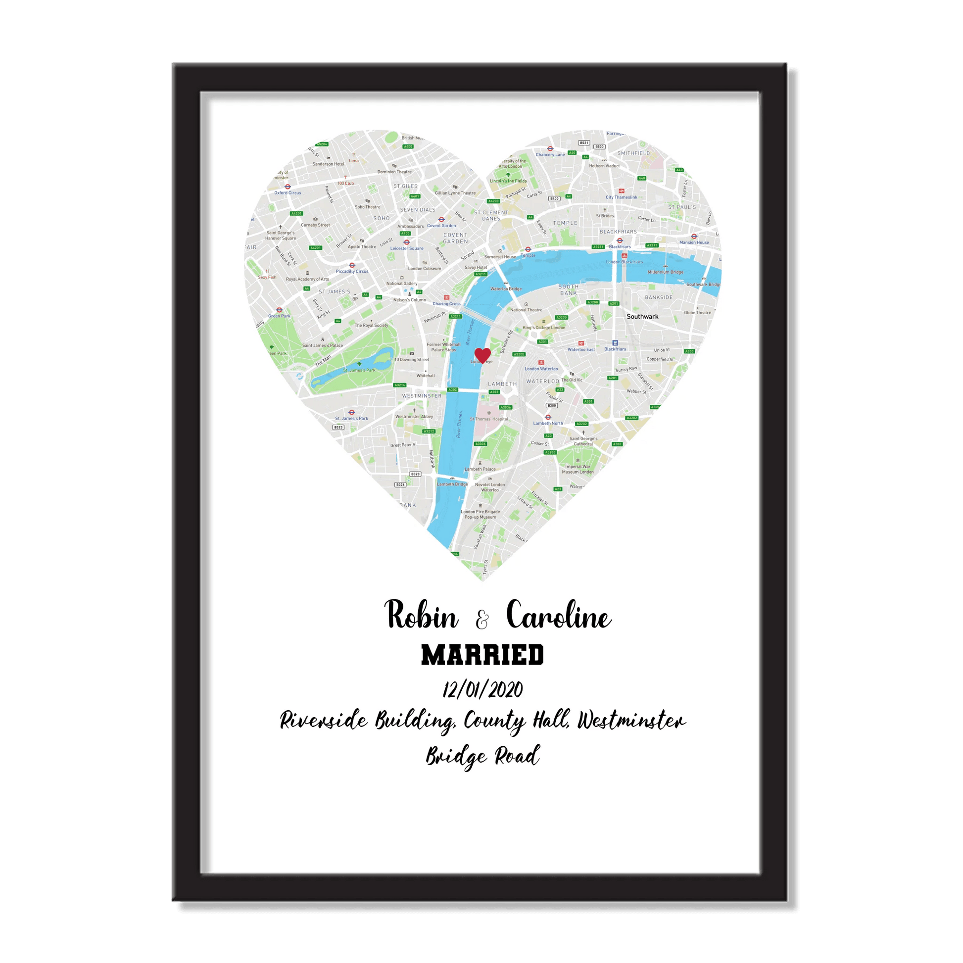 Personalized Heart Map Frame | Custom Wedding or Engagement Location Print | Unique Anniversary Gift for Couples - Eshaarya