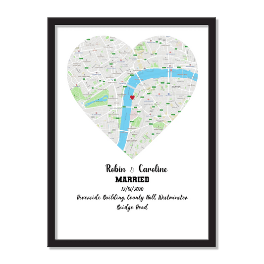 Personalized Heart Map Frame | Custom Wedding or Engagement Location Print | Unique Anniversary Gift for Couples - Eshaarya