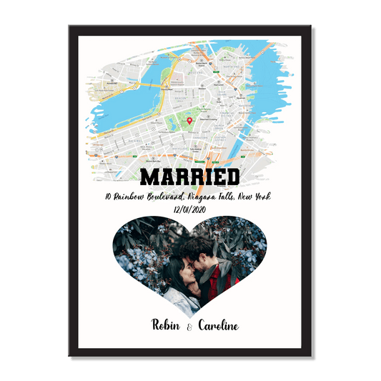 Personalised Wedding/Engagement Map Print - Gift For Engaged Couple - Gift for Newly Married couple - Engagement gifts - Gift for Wife - Eshaarya