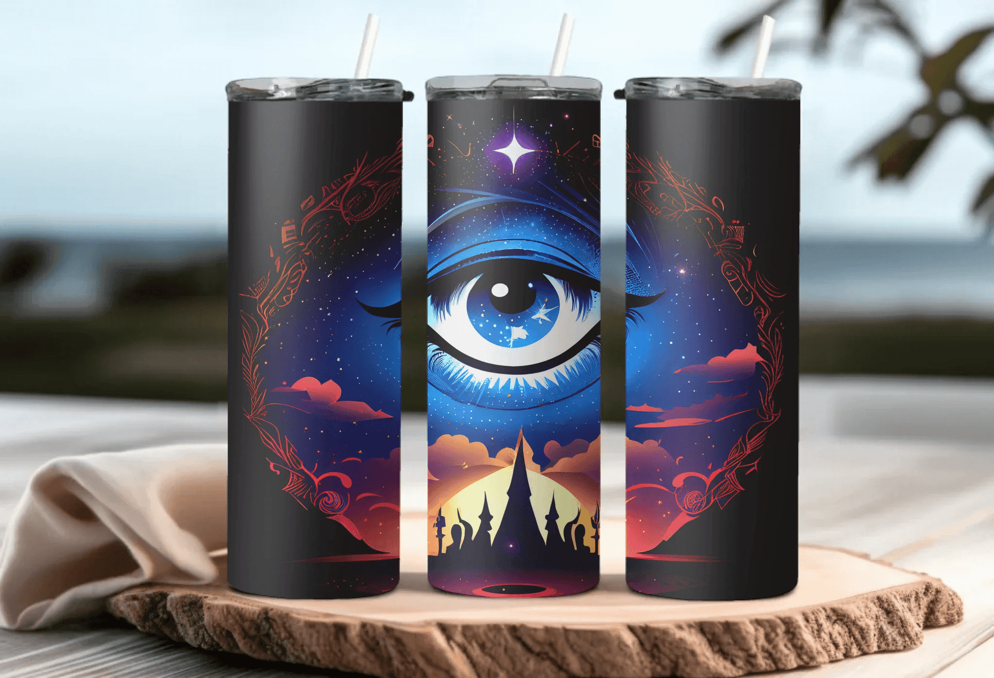 Dark Sky Cosmic Eye Tumbler – 20oz Stylish Drinkware, Unique Celestial Gift for Art & Coffee Lovers - Eshaarya