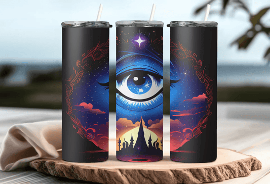 Dark Sky Cosmic Eye Tumbler – 20oz Stylish Drinkware, Unique Celestial Gift for Art & Coffee Lovers - Eshaarya