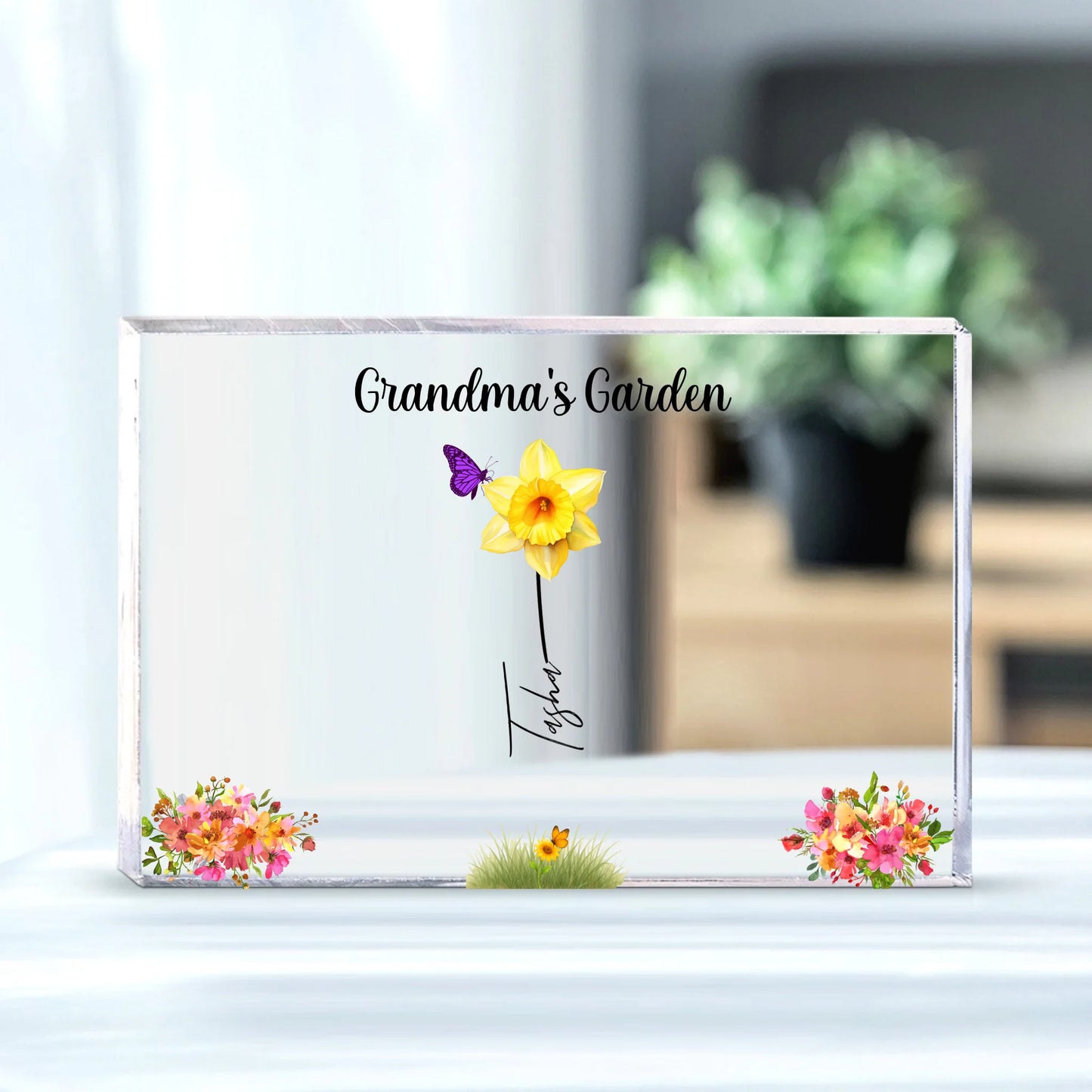Grandma’s Garden – Personalized Acrylic Plaque with Grandkids’ Names & Flowers