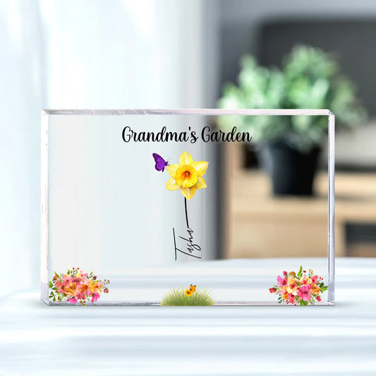 Grandma’s Garden – Personalized Acrylic Plaque with Grandkids’ Names & Flowers