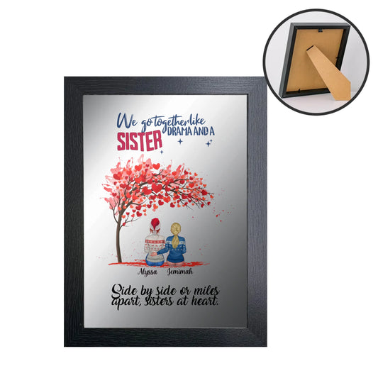 Side by Side or Miles Apart – Sisters at Heart Mirror Frame | Unique gift for Sisters | A Keepsake For Birthdays & Life Moments