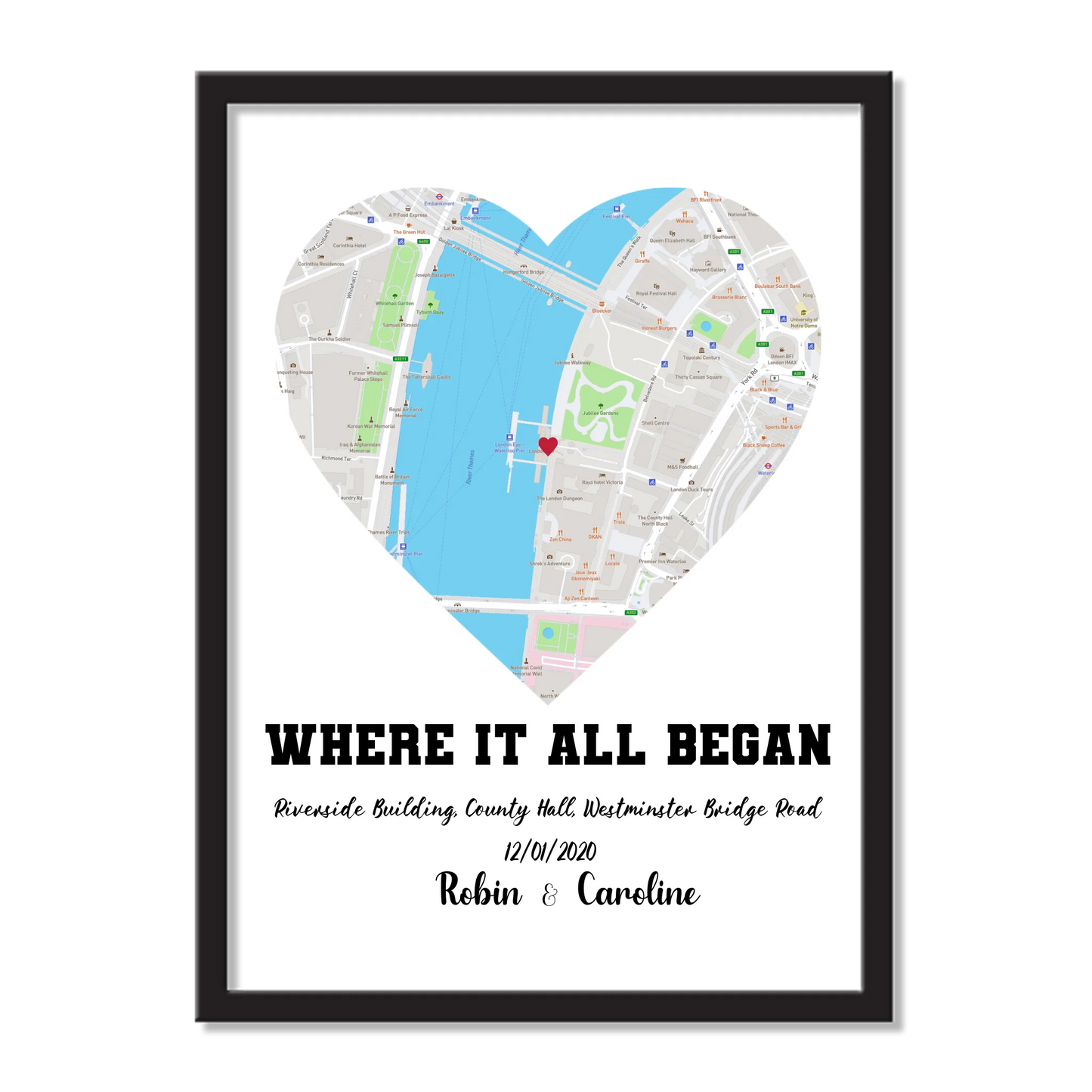Personalized Heart Map Frame – “Where It All Began” | Gift for Couples