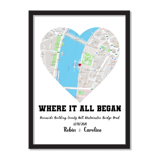 Personalized Heart Map Frame – “Where It All Began” | Gift for Couples