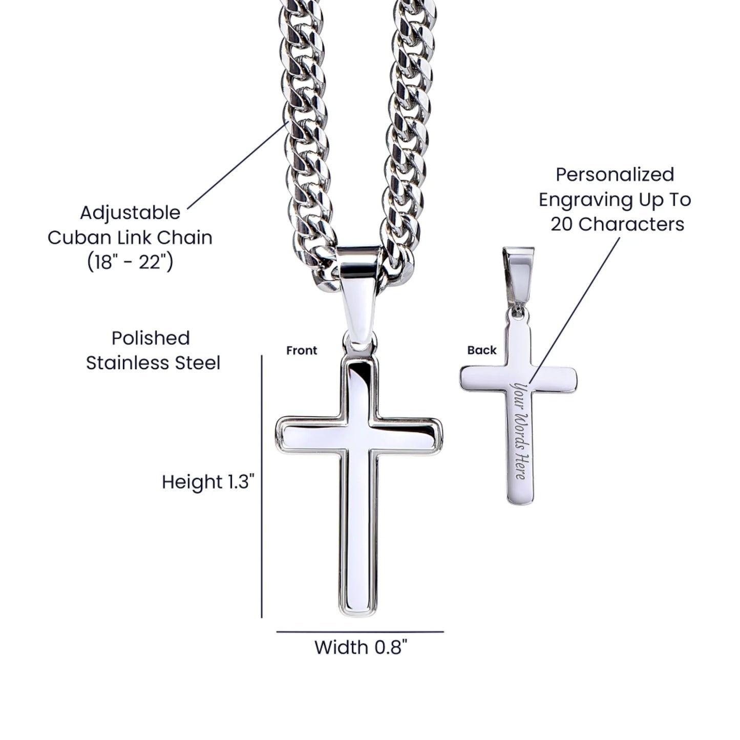 Personalized Cross on Cuban Link Chain Spec Image