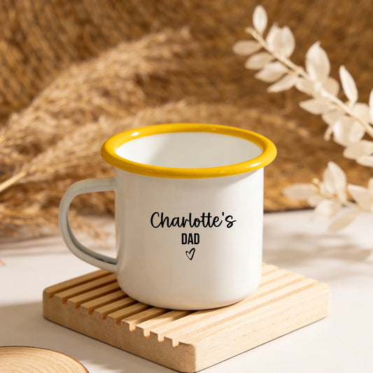 Personalised "[Child's Name]'s Dad" Enamel Mug – Custom Name Two-Tone Camp Mug | Father's Day Gift