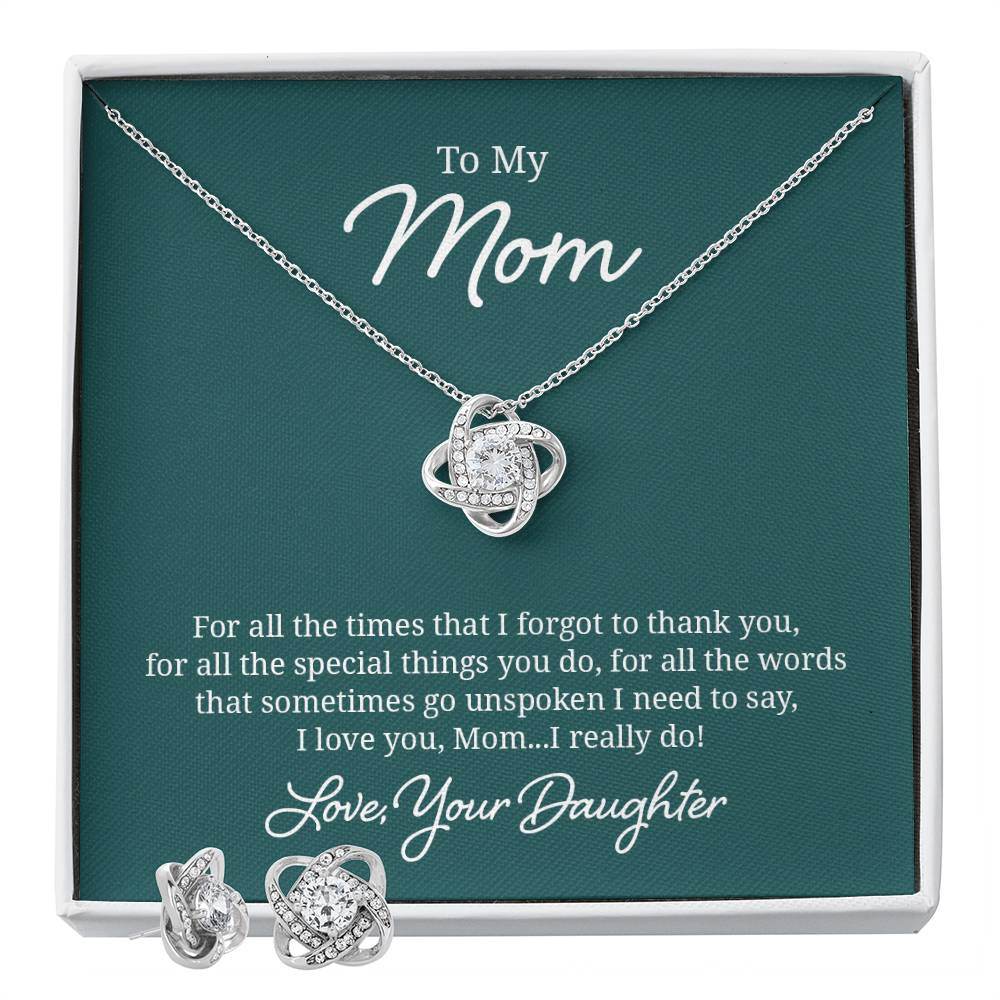 Love Knot Earring & Necklace Set: 14k White Gold and Cubic Zirconia Jewelry for Mom – Perfect Gift for Birthdays, Anniversaries, and Holidays - Eshaarya