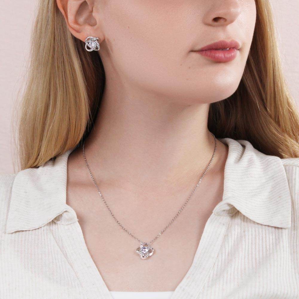 Love Knot Earring & Necklace Set: 14k White Gold and Cubic Zirconia Jewelry for Mom – Perfect Gift for Birthdays, Anniversaries, and Holidays - Eshaarya