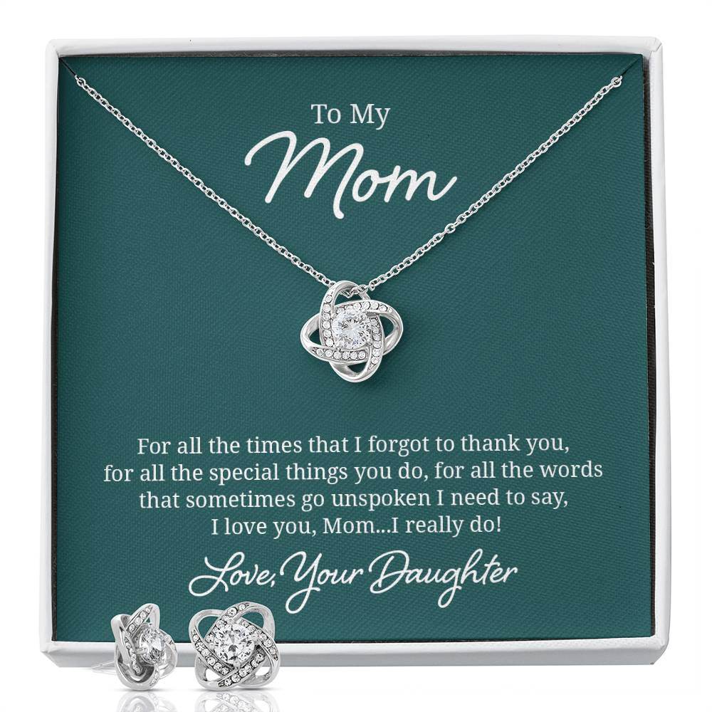 Love Knot Earring & Necklace Set: 14k White Gold and Cubic Zirconia Jewelry for Mom – Perfect Gift for Birthdays, Anniversaries, and Holidays - Eshaarya