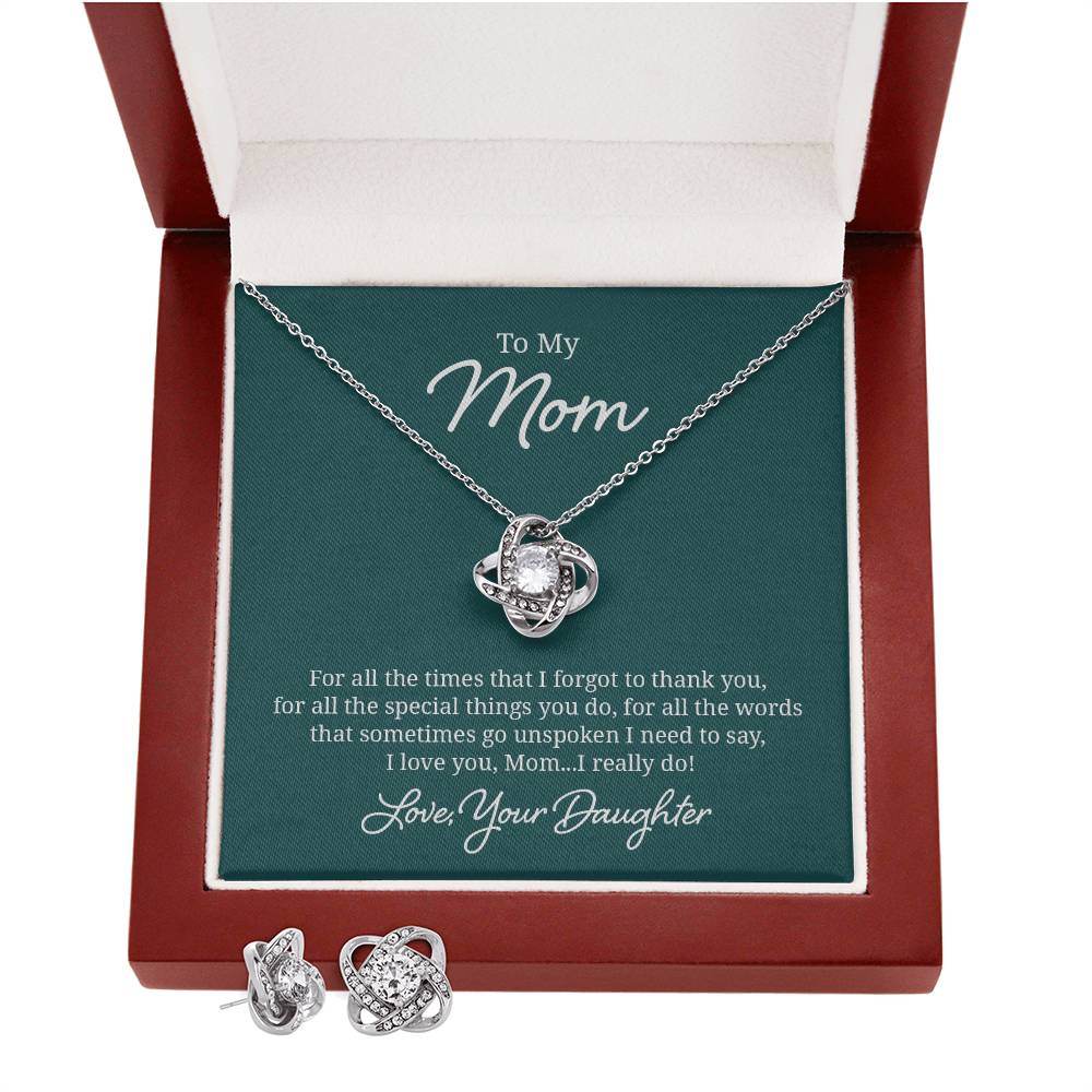 Love Knot Earring & Necklace Set: 14k White Gold and Cubic Zirconia Jewelry for Mom – Perfect Gift for Birthdays, Anniversaries, and Holidays - Eshaarya