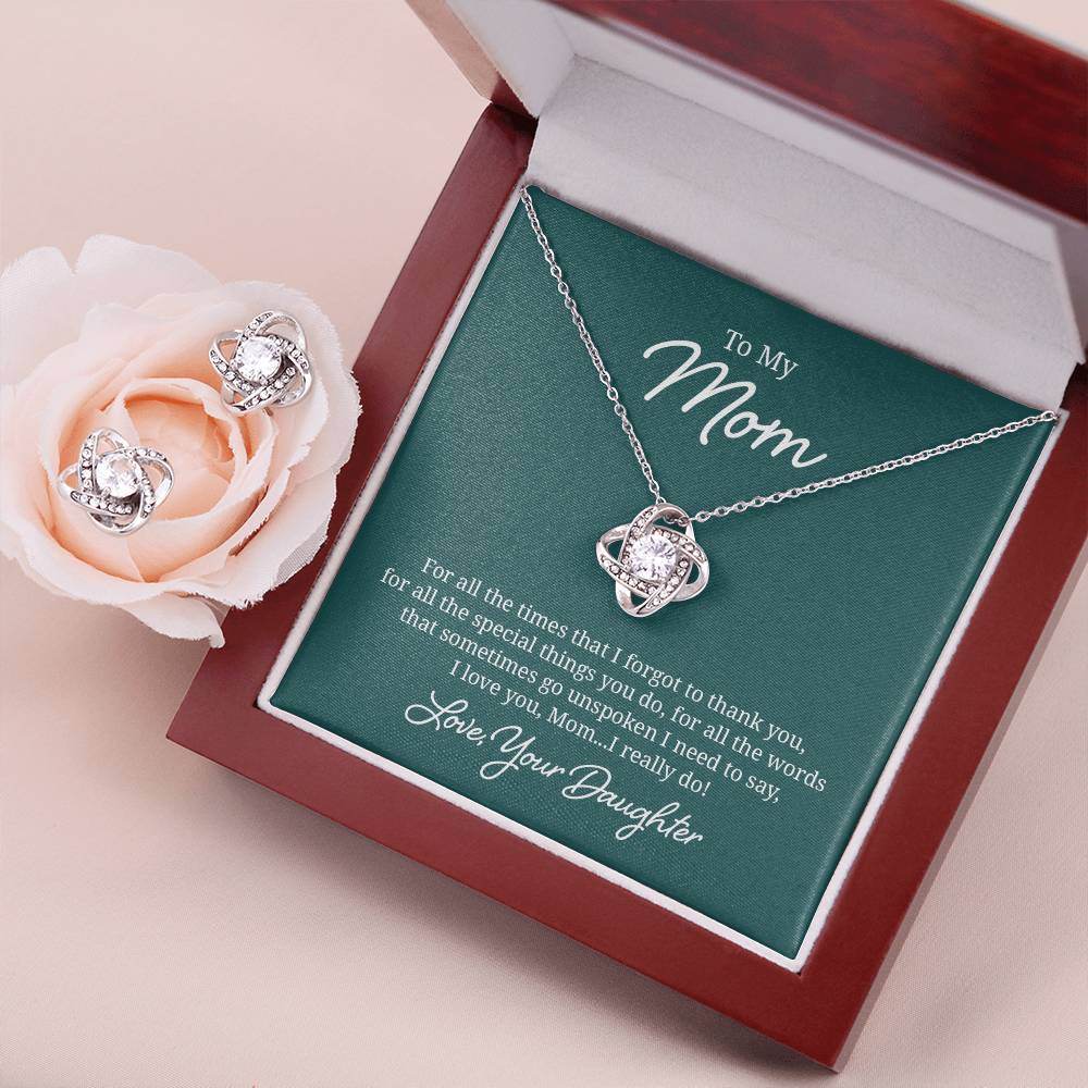 Love Knot Earring & Necklace Set: 14k White Gold and Cubic Zirconia Jewelry for Mom – Perfect Gift for Birthdays, Anniversaries, and Holidays - Eshaarya