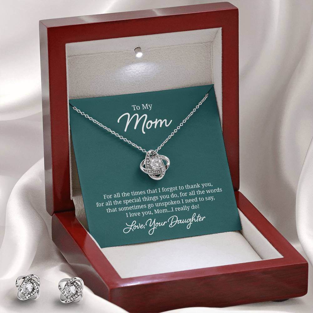 Love Knot Earring & Necklace Set: 14k White Gold and Cubic Zirconia Jewelry for Mom – Perfect Gift for Birthdays, Anniversaries, and Holidays - Eshaarya