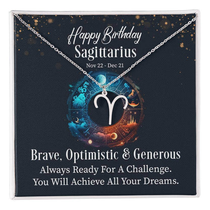 Horoscope Zodiac Sign Gold Plated or Stainless Steel Finish Pendant Necklace Jewelry for Women Gifts with Personalized Happy Birthday Card - Eshaarya