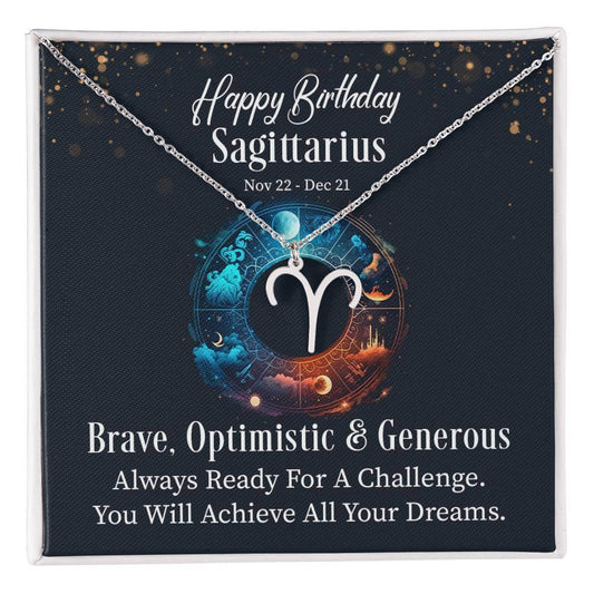 Horoscope Zodiac Sign Gold Plated or Stainless Steel Finish Pendant Necklace Jewelry for Women Gifts with Personalized Happy Birthday Card - Eshaarya
