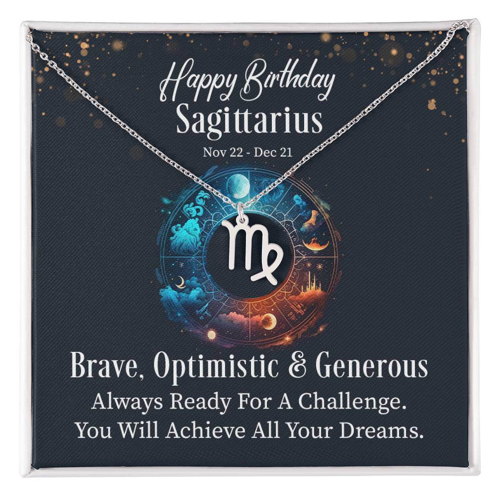 Horoscope Zodiac Sign Gold Plated or Stainless Steel Finish Pendant Necklace Jewelry for Women Gifts with Personalized Happy Birthday Card - Eshaarya