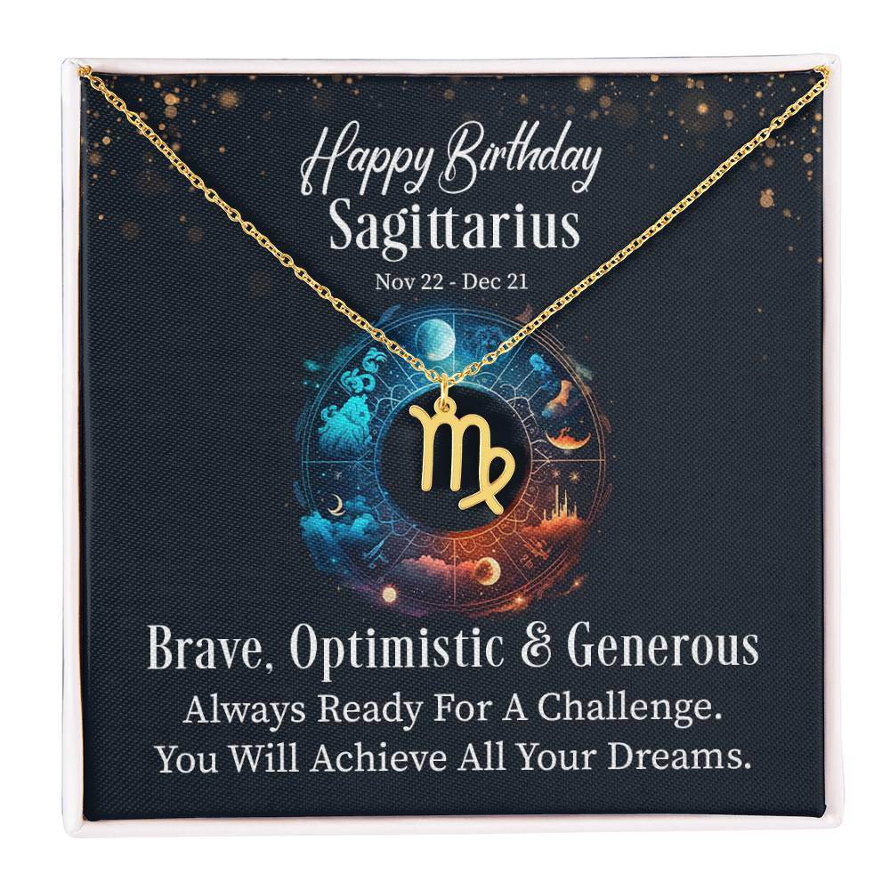 Horoscope Zodiac Sign Gold Plated or Stainless Steel Finish Pendant Necklace Jewelry for Women Gifts with Personalized Happy Birthday Card - Eshaarya