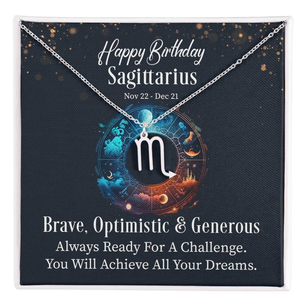 Horoscope Zodiac Sign Gold Plated or Stainless Steel Finish Pendant Necklace Jewelry for Women Gifts with Personalized Happy Birthday Card - Eshaarya