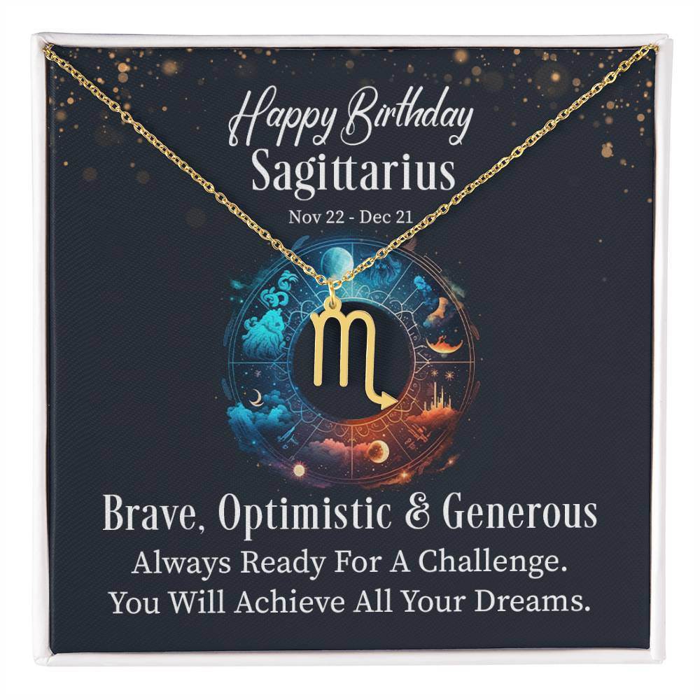 Horoscope Zodiac Sign Gold Plated or Stainless Steel Finish Pendant Necklace Jewelry for Women Gifts with Personalized Happy Birthday Card - Eshaarya