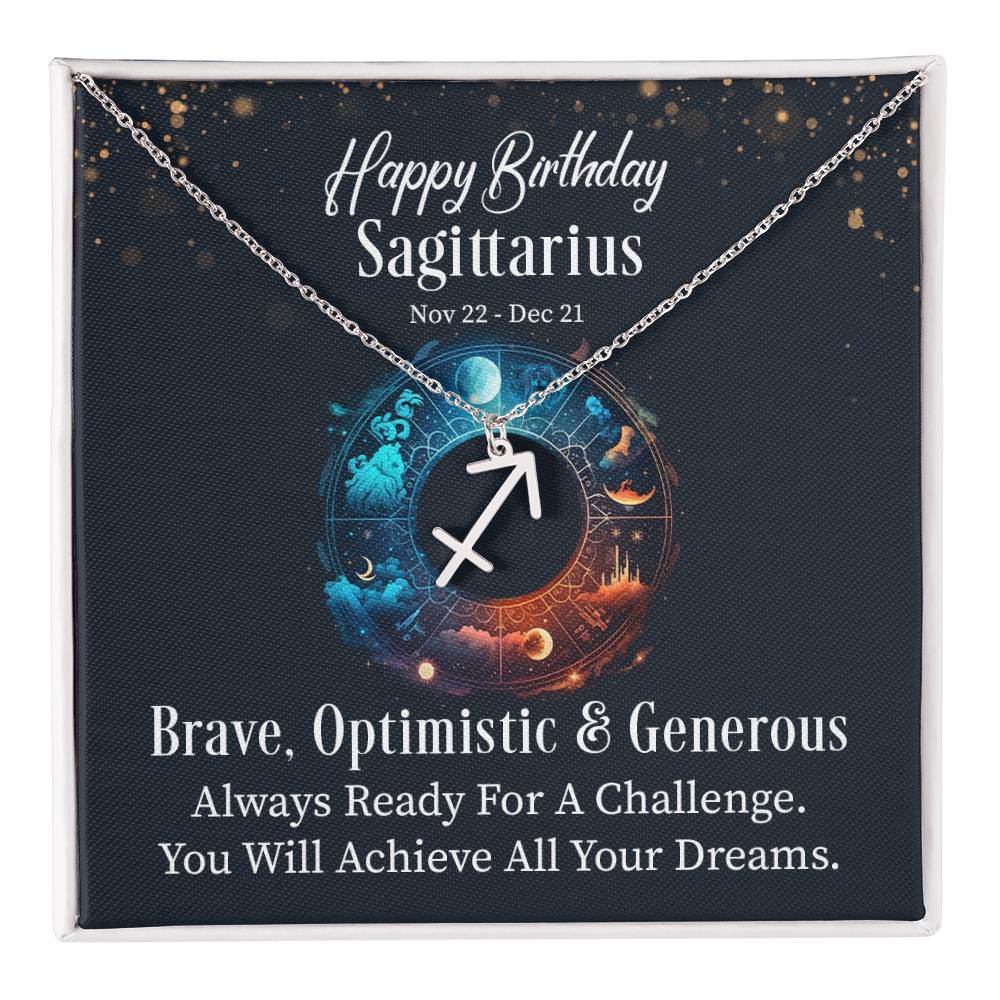 Horoscope Zodiac Sign Gold Plated or Stainless Steel Finish Pendant Necklace Jewelry for Women Gifts with Personalized Happy Birthday Card - Eshaarya