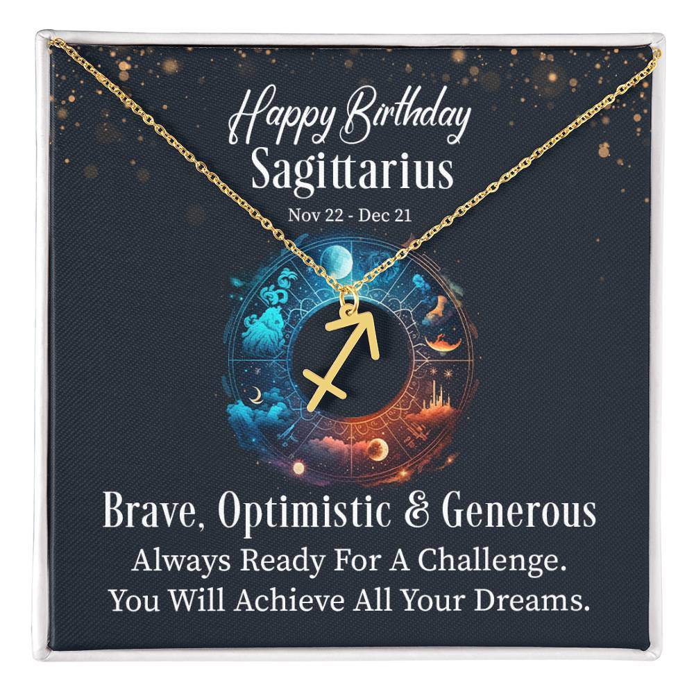 Horoscope Zodiac Sign Gold Plated or Stainless Steel Finish Pendant Necklace Jewelry for Women Gifts with Personalized Happy Birthday Card - Eshaarya